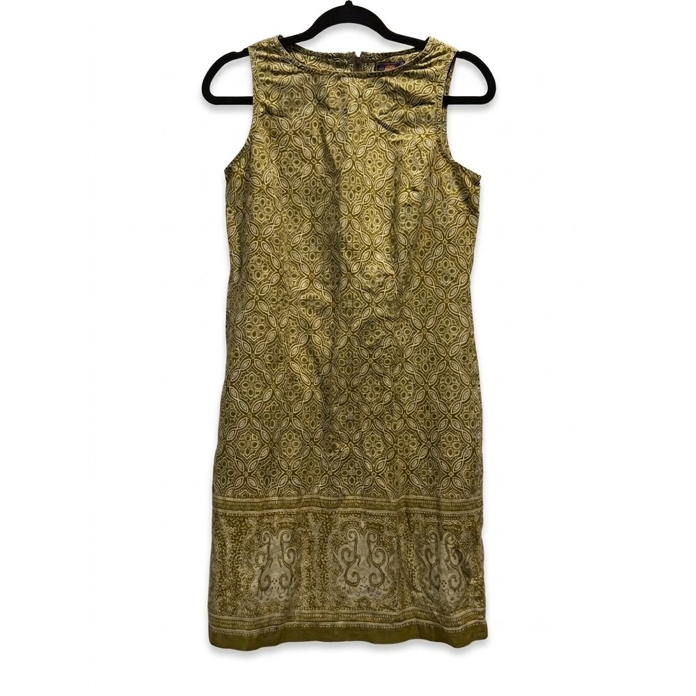 Route 66 Olive Green Geometric Medallion Print Cotton Sleeveless Shift Dress M